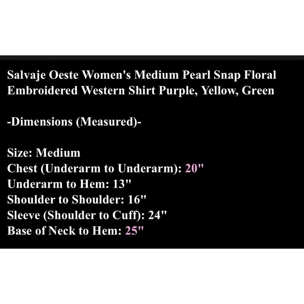 Salvaje Oeste Women's Medium Pearl Snap Floral Embroidered Western Shirt Purple - Picture 7 of 7